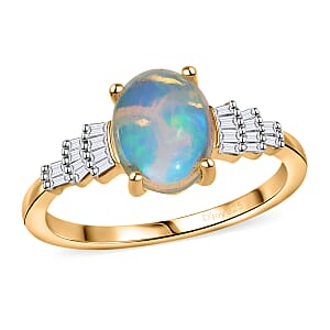 D'Joy Ethiopian Welo Opal, Diamond 1.35 ctw Ring in 18K Vermeil Yellow Gold Over Sterling Silver (Size 8.0) 