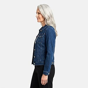 Light Blue Dark Wash Stylish Denim Jacket - S