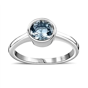 Mangoro Aquamarine 0.75 ctw Solitaire Ring in Platinum Over Sterling Silver (Size 7.0)