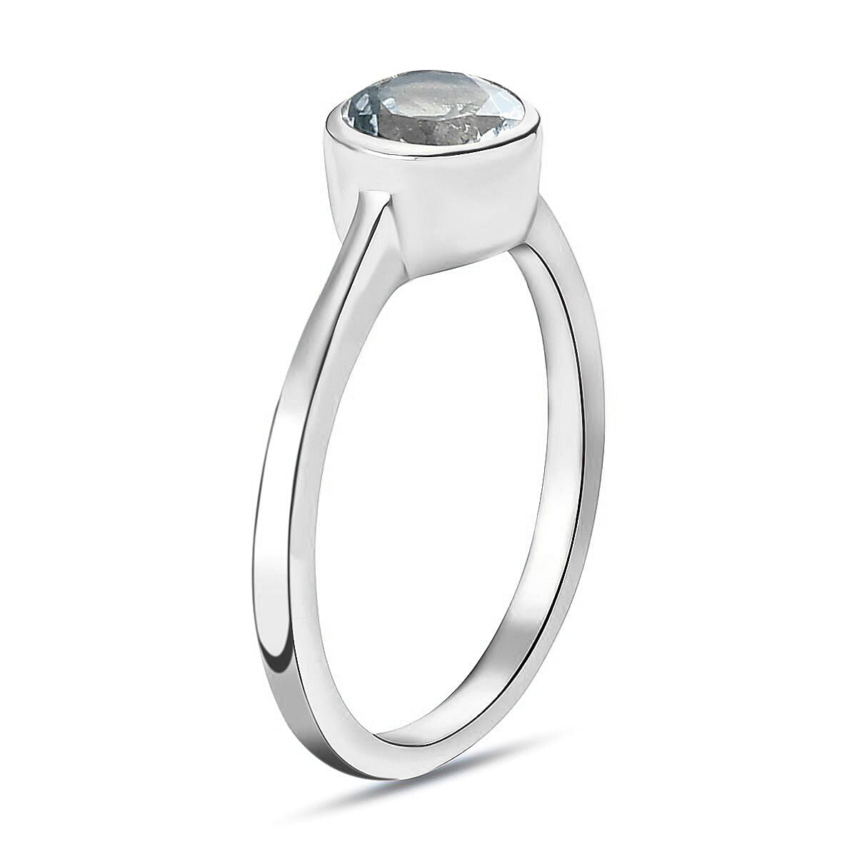 Mangoro Aquamarine 0.75 ctw Solitaire Ring in Platinum Over Sterling Silver (Size 7.0) image number 3