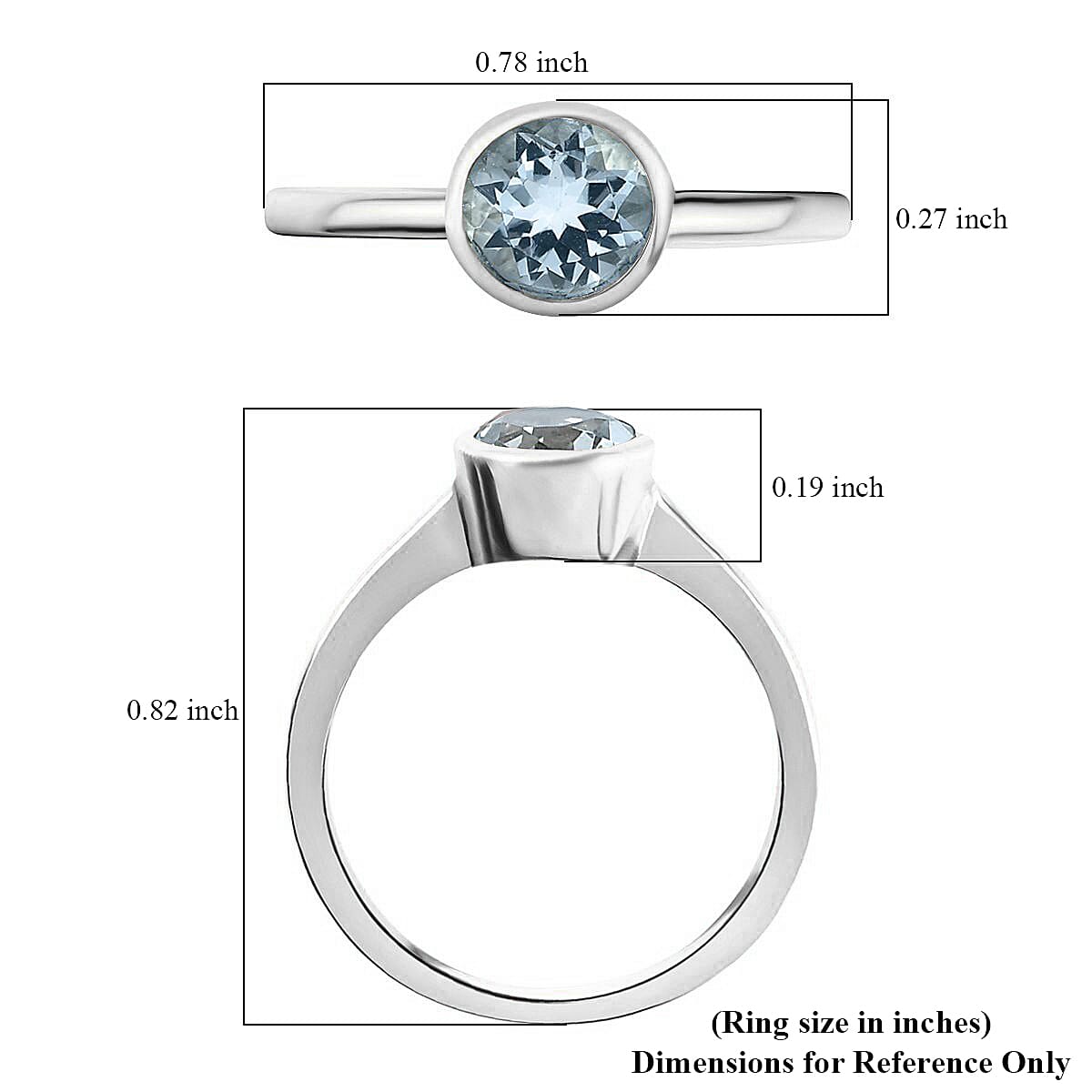 Mangoro Aquamarine 0.75 ctw Solitaire Ring in Platinum Over Sterling Silver (Size 7.0) image number 5