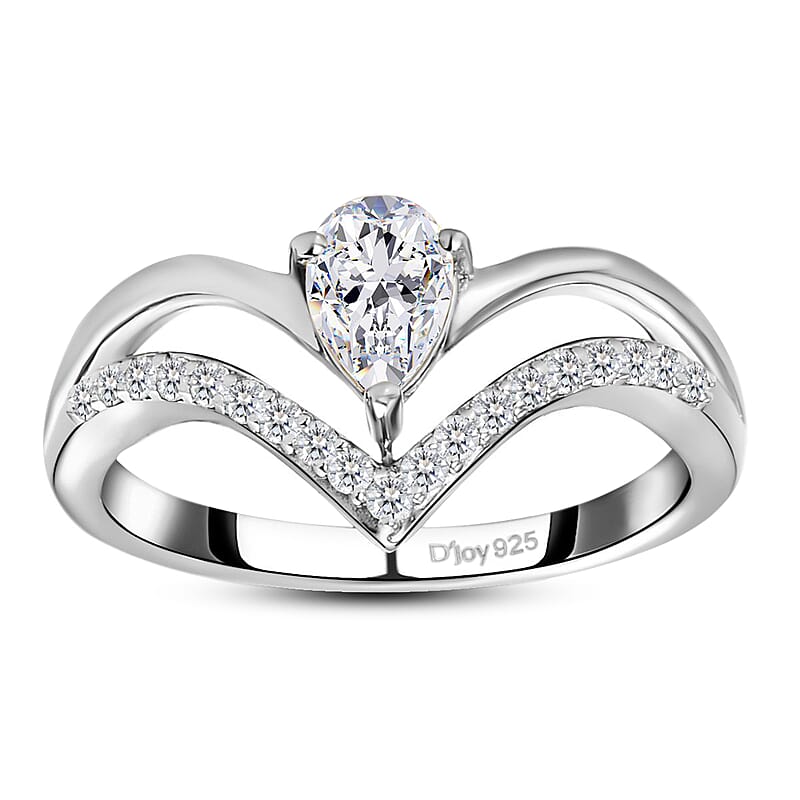 Moissanite Ring in Platinum Over Sterling Silver (Size 6.0) 0.50 ctw