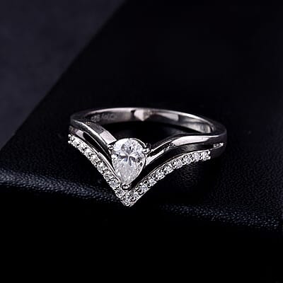 Moissanite Ring in Platinum Over Sterling Silver (Size 6.0) 0.50 ctw