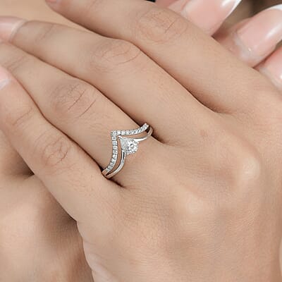 Moissanite Ring in Platinum Over Sterling Silver (Size 6.0) 0.50 ctw