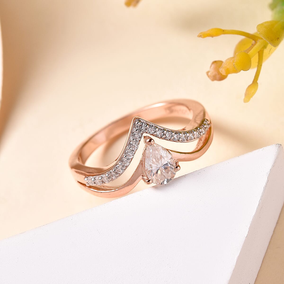 Moissanite Ring in Vermeil Rose Gold Over Sterling Silver (Size 8.0) 0.50 ctw image number 1