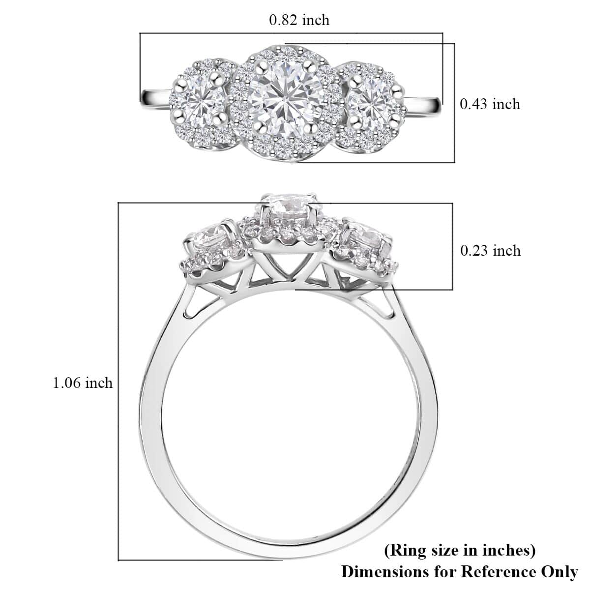 Moissanite Trilogy Halo Ring in Platinum Over Sterling Silver (Size 6.0) 0.70 ctw image number 6