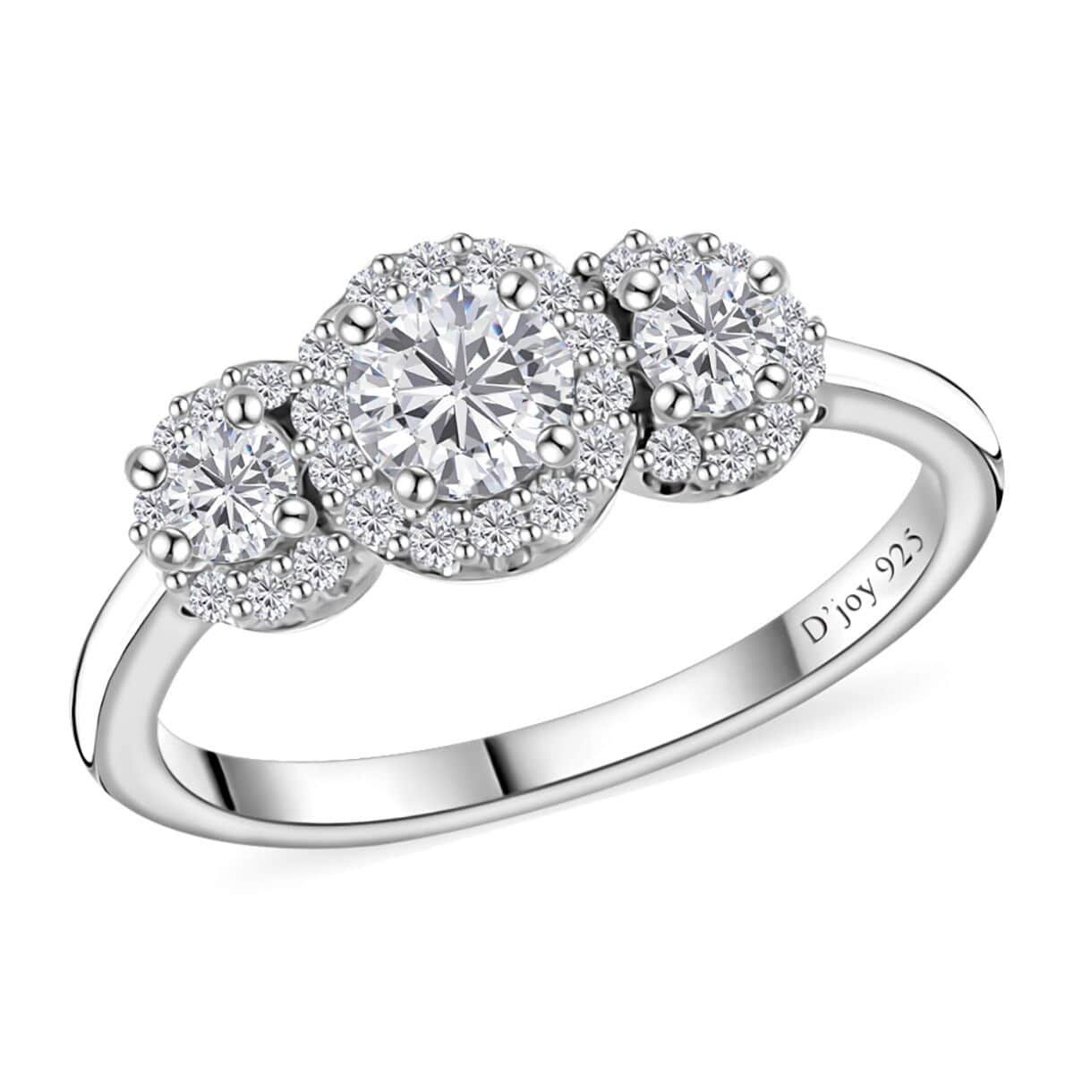 Moissanite Trilogy Halo Ring in Platinum Over Sterling Silver (Size 7.0) 0.70 ctw image number 0