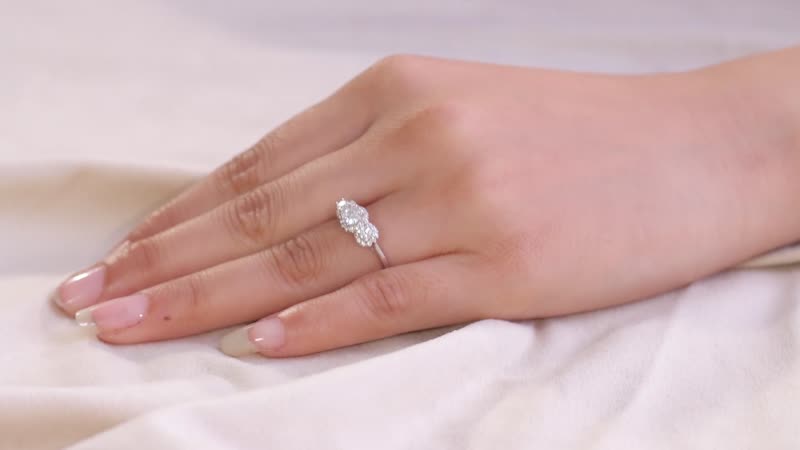 Moissanite Trilogy Halo Ring in Platinum Over Sterling Silver (Size 6.0) 0.70 ctw