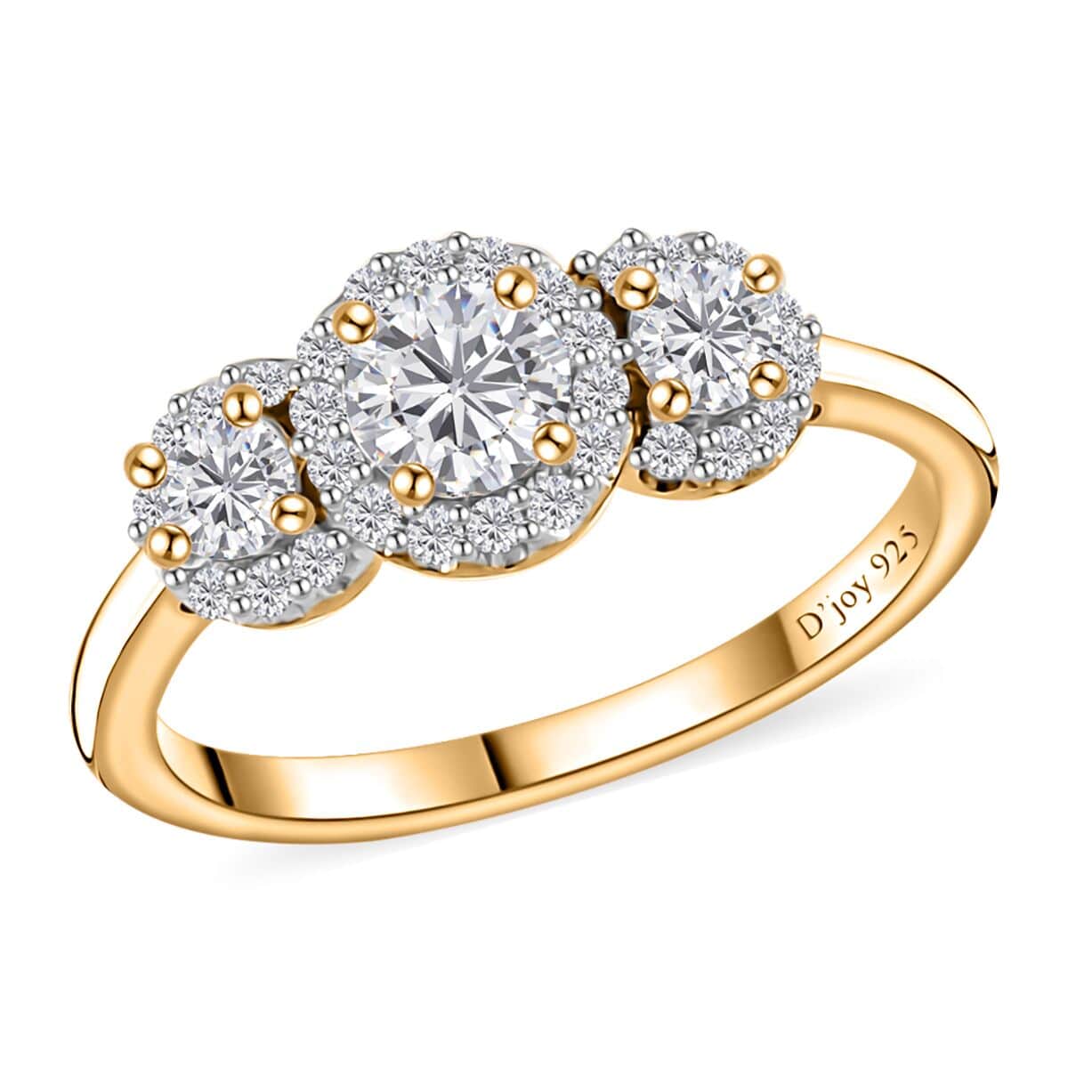 Moissanite Trilogy Halo Ring in Vermeil Yellow Gold Over Sterling Silver (Size 6.0) 0.70 ctw image number 0