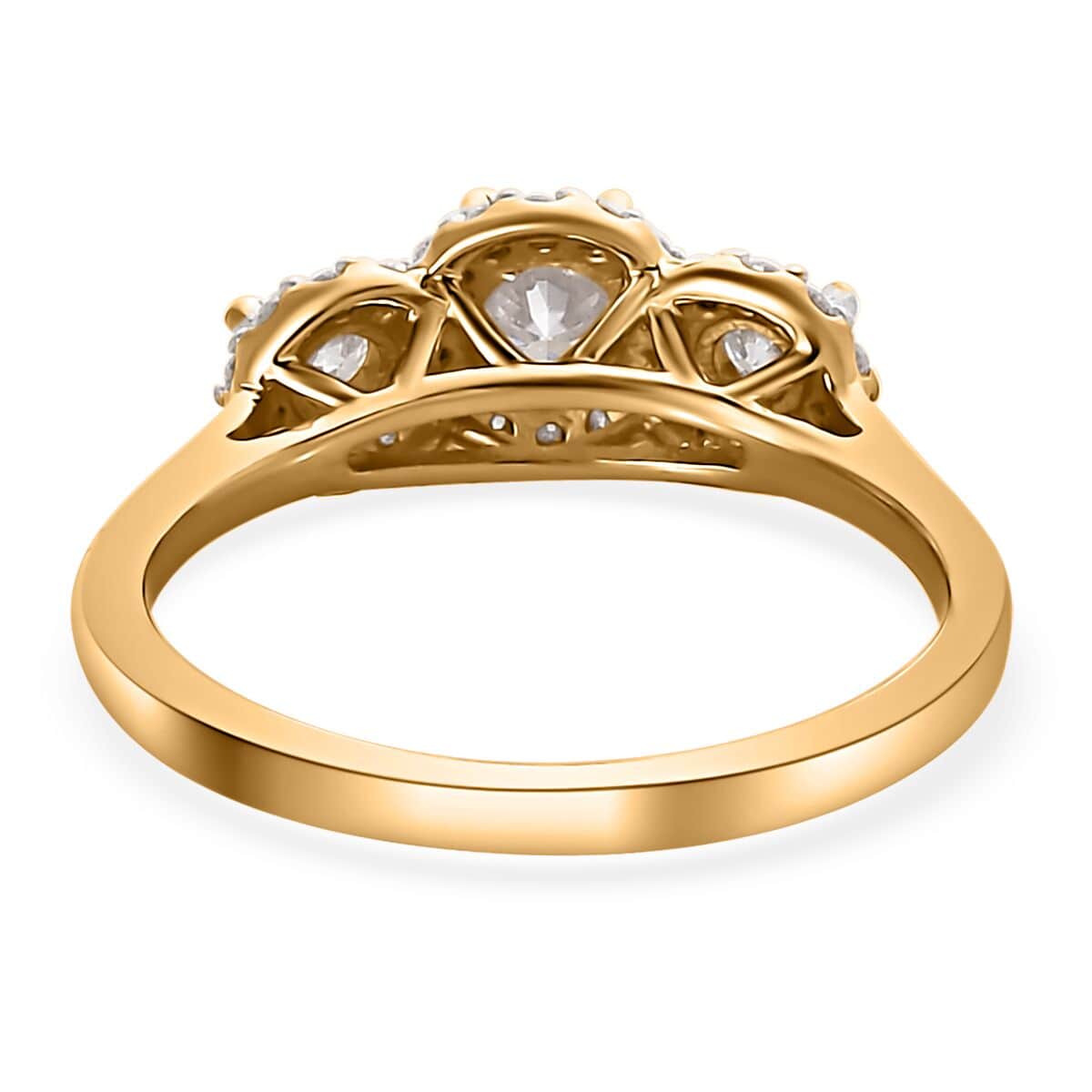 Moissanite Trilogy Halo Ring in Vermeil Yellow Gold Over Sterling Silver (Size 6.0) 0.70 ctw image number 5