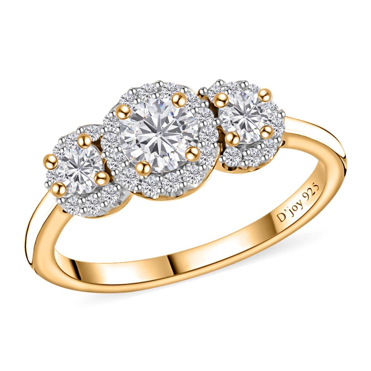 Moissanite Trilogy Halo Ring in Vermeil Yellow Gold Over Sterling Silver (Size 7.0) 0.70 ctw image number 0
