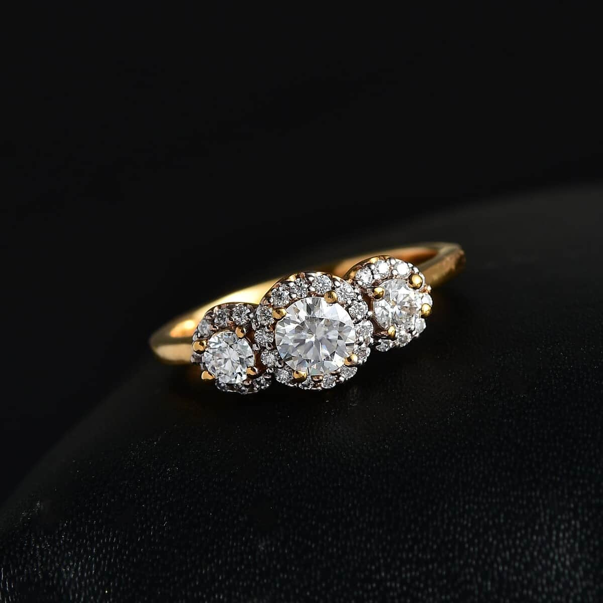 Moissanite Trilogy Halo Ring in Vermeil Yellow Gold Over Sterling Silver (Size 8.0) 0.70 ctw image number 2