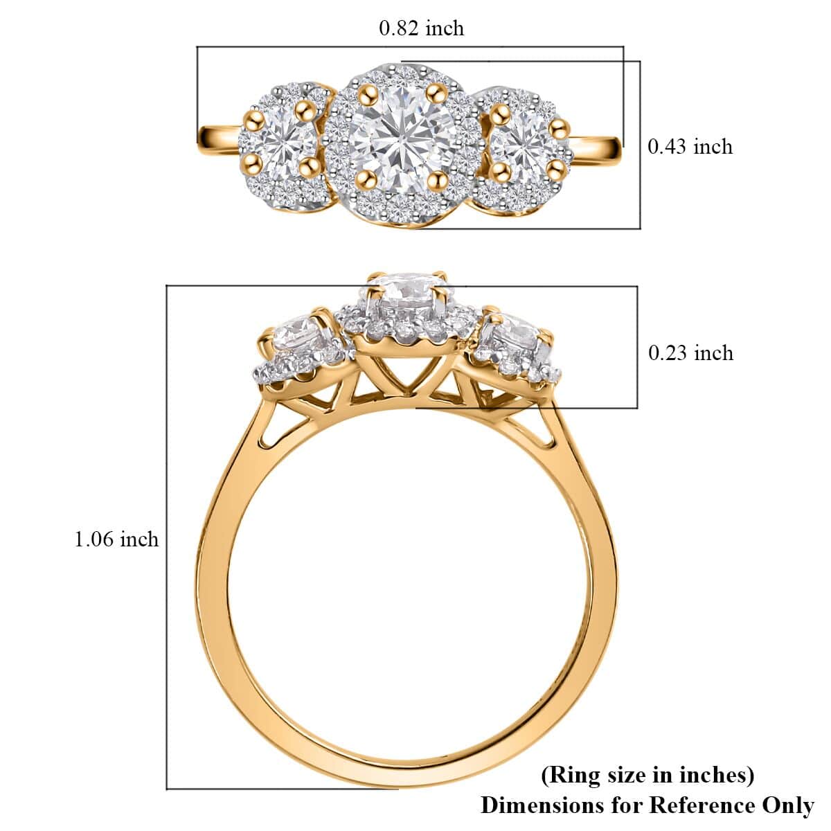 Moissanite Trilogy Halo Ring in Vermeil Yellow Gold Over Sterling Silver (Size 8.0) 0.70 ctw image number 6