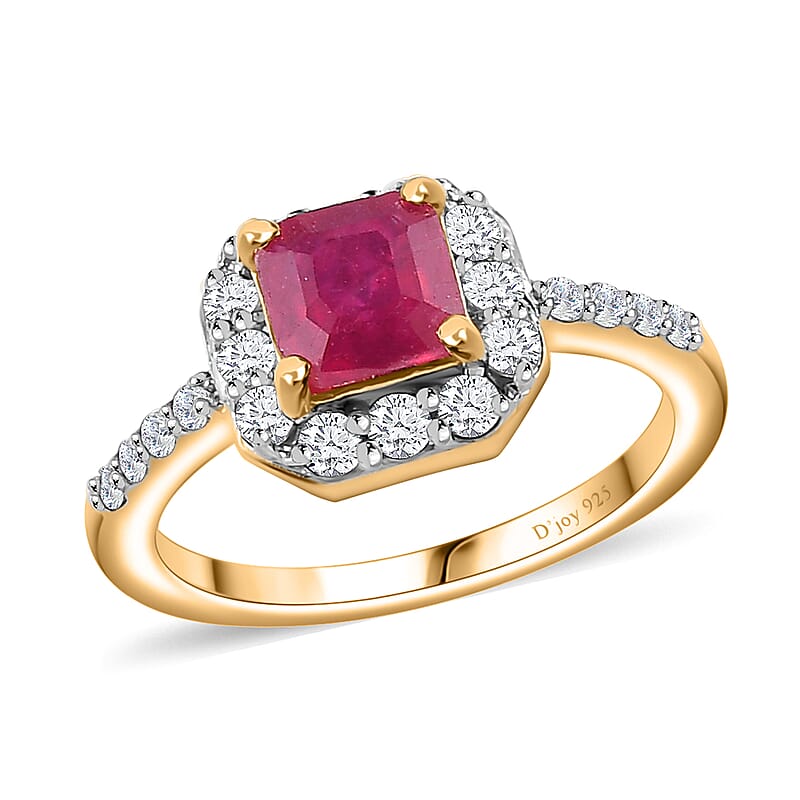 Niassa Ruby (FF) and White Zircon Ring in Vermeil Yellow Gold Over Sterling Silver (Size 5.0) 2.30 ctw