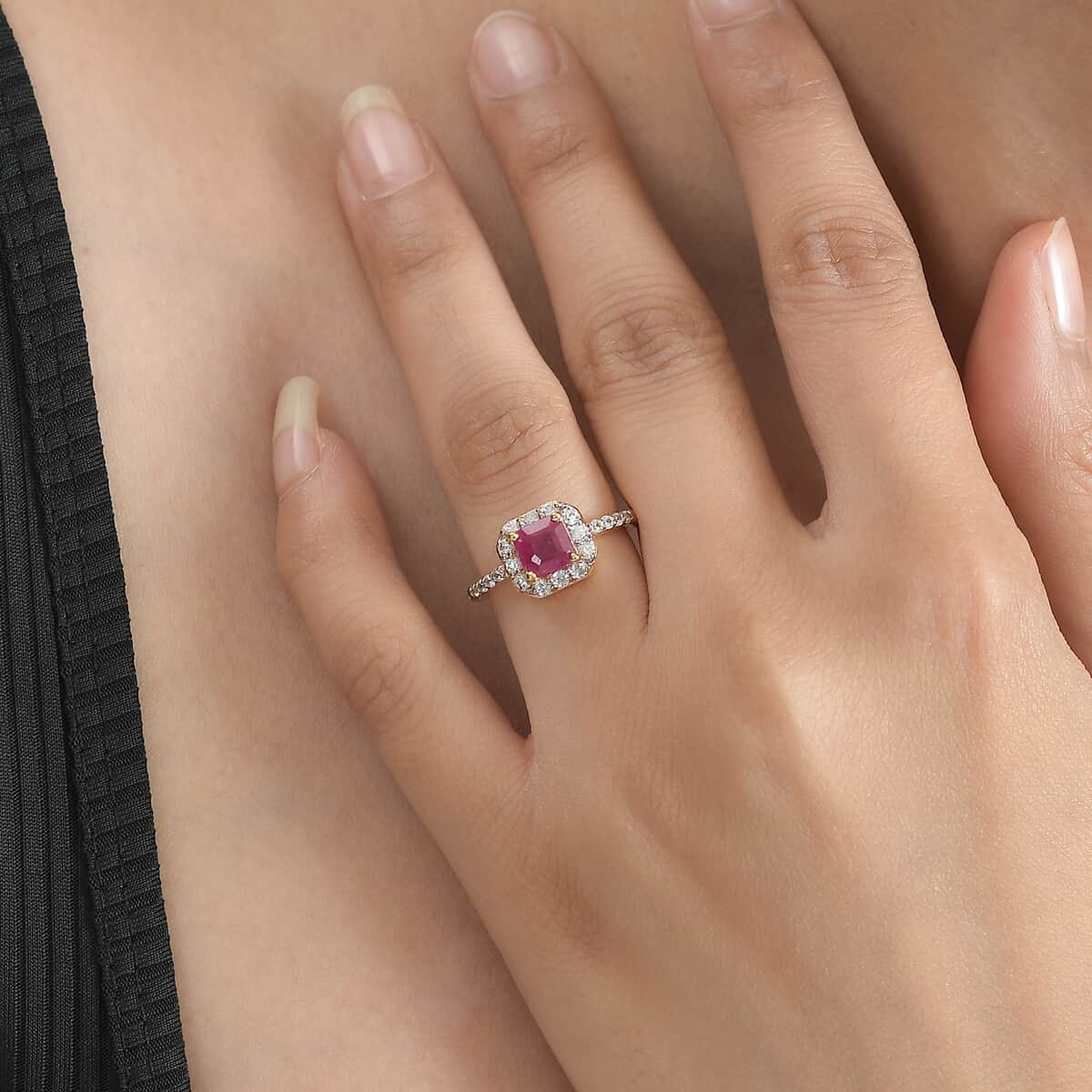 Niassa Ruby (FF) and White Zircon Ring in Vermeil Yellow Gold Over Sterling Silver (Size 5.0) 2.30 ctw image number 2