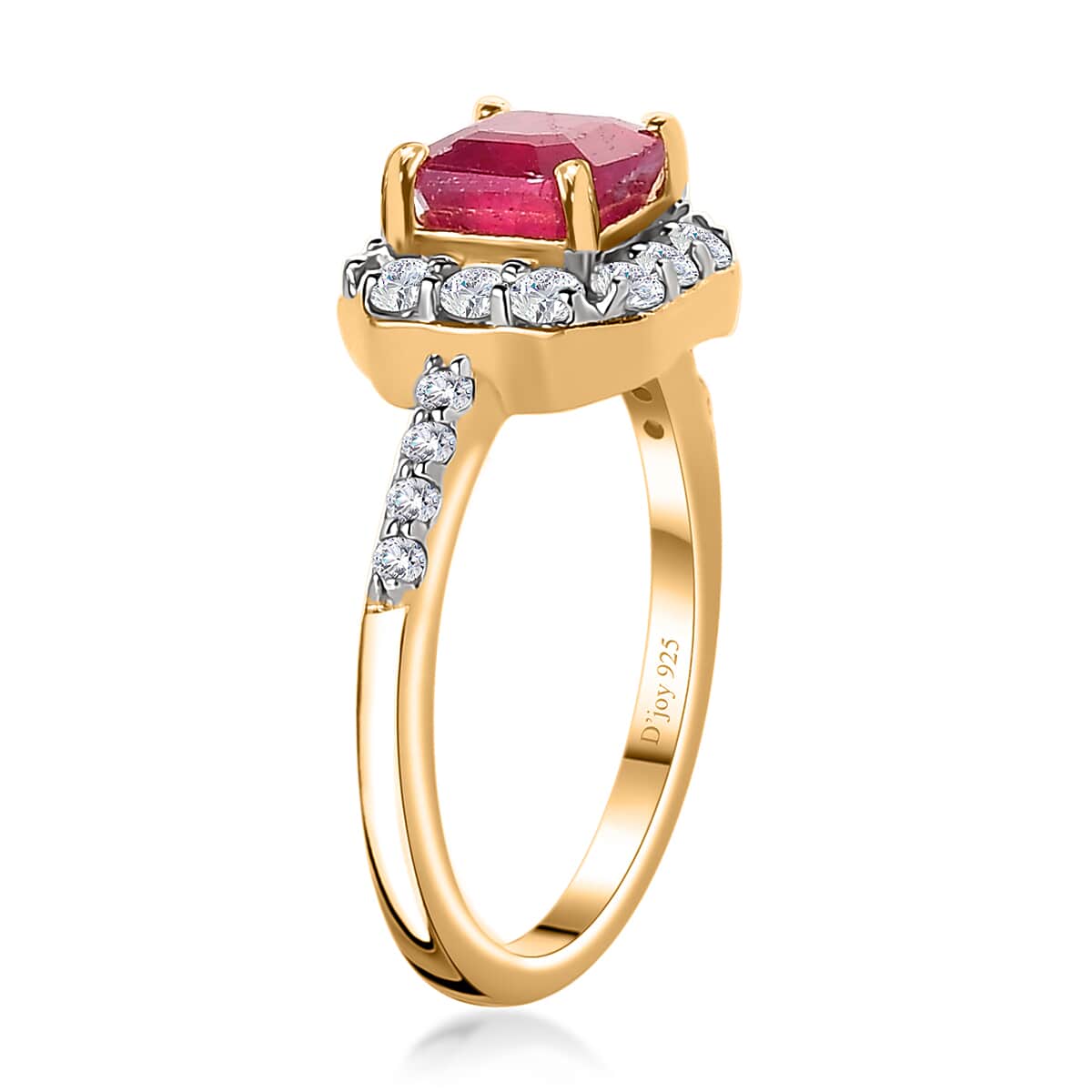 Niassa Ruby (FF) and White Zircon Ring in Vermeil Yellow Gold Over Sterling Silver 2.30 ctw image number 3