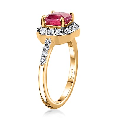 Niassa Ruby (FF) and White Zircon Ring in Vermeil Yellow Gold Over Sterling Silver (Size 5.0) 2.30 ctw