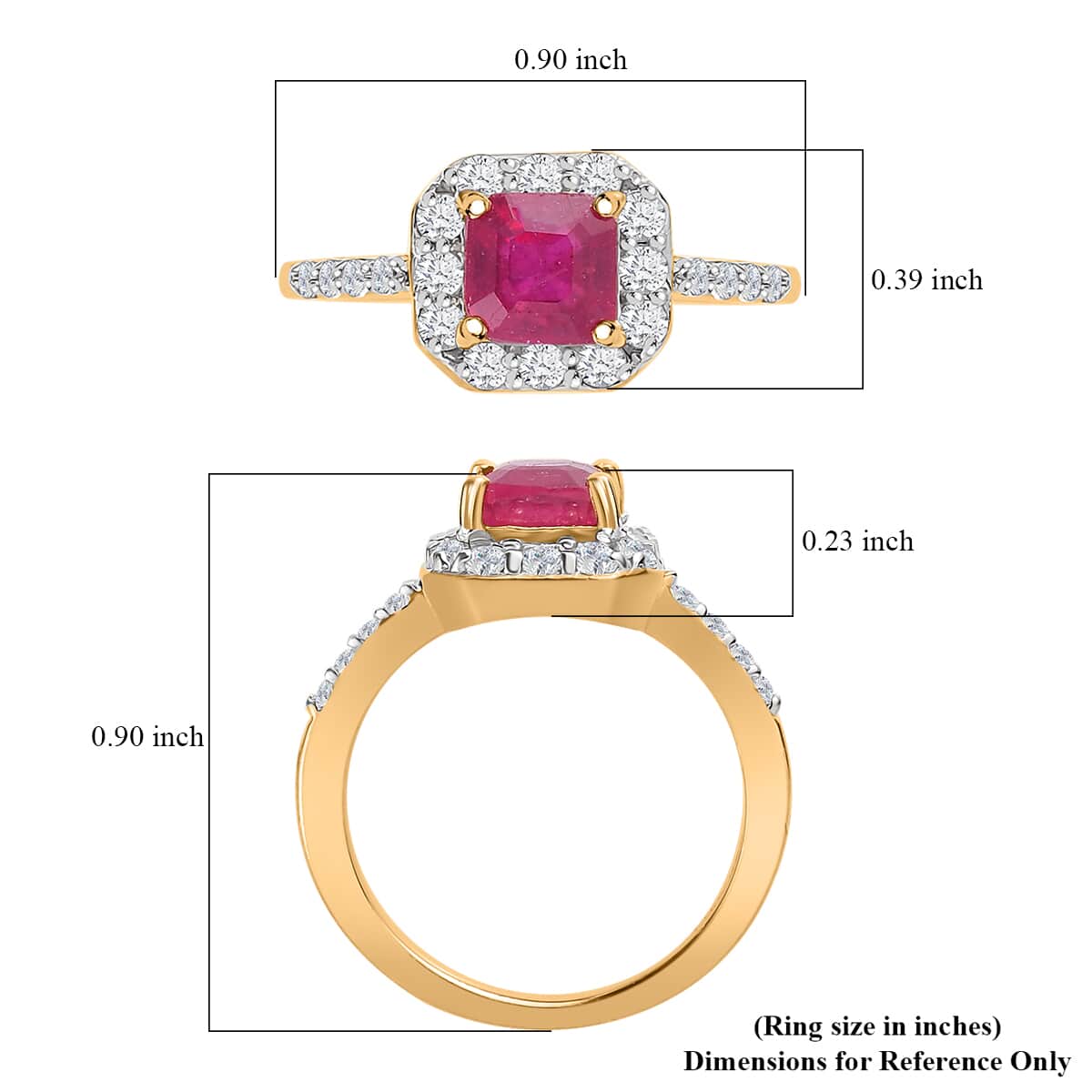 Niassa Ruby (FF) and White Zircon Ring in Vermeil Yellow Gold Over Sterling Silver 2.30 ctw image number 5