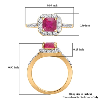 Niassa Ruby (FF) and White Zircon Ring in Vermeil Yellow Gold Over Sterling Silver (Size 5.0) 2.30 ctw