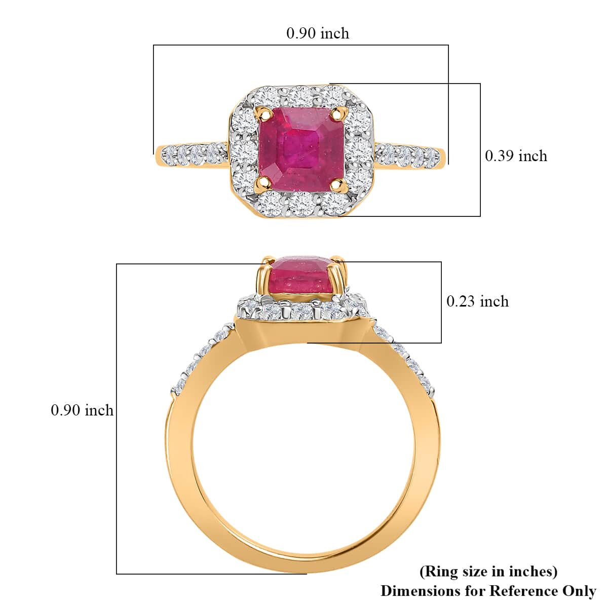 Niassa Ruby (FF) and White Zircon Ring in Vermeil Yellow Gold Over Sterling Silver (Size 6.0) 2.30 ctw image number 5