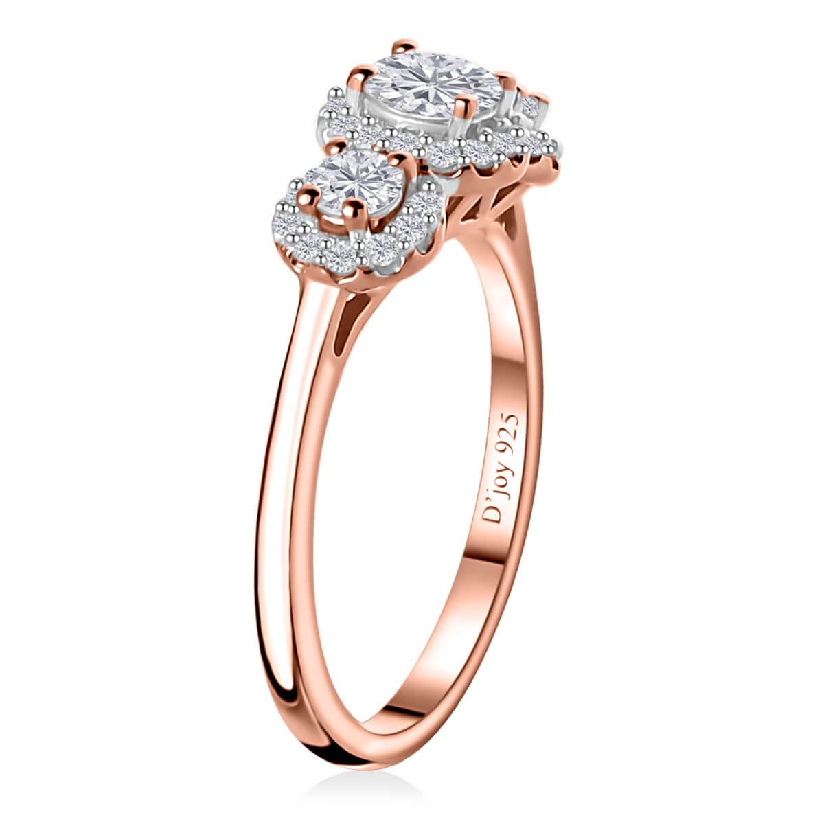 Moissanite Trilogy Halo Ring in Vermeil Rose Gold Over Sterling Silver (Size 6.0) 0.70 ctw image number 4