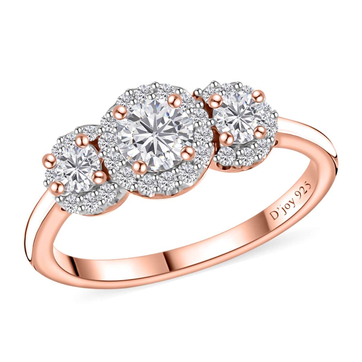 Moissanite Trilogy Halo Ring in Vermeil Rose Gold Over Sterling Silver (Size 7.0) 0.70 ctw image number 0
