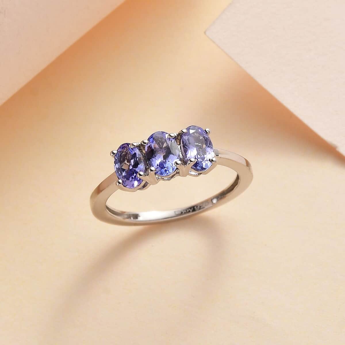 Tanzanite 3 Stone Ring in Platinum Over Sterling Silver (Size 5.0) 1.25 ctw image number 1