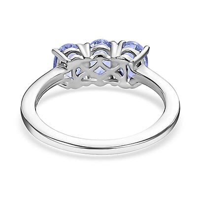 Tanzanite 3 Stone Ring in Platinum Over Sterling Silver (Size 5.0) 1.25 ctw