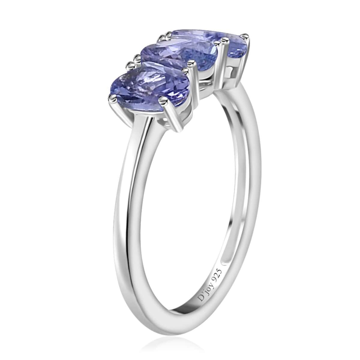 Tanzanite 3 Stone Ring in Platinum Over Sterling Silver (Size 7.0) 1.25 ctw image number 3