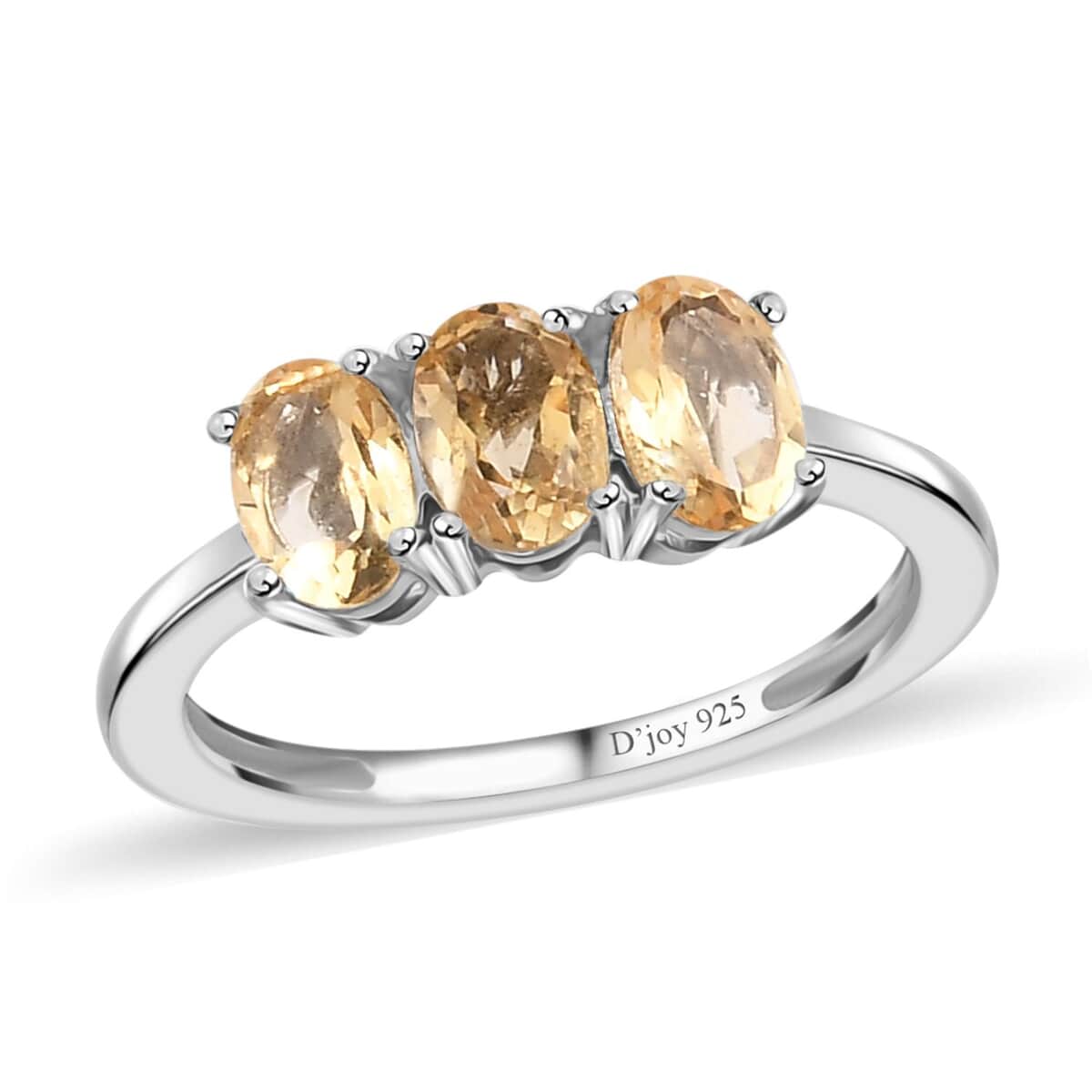 Brazilian Citrine 3 Stone Ring in Platinum Over Sterling Silver (Size 5.0) 1.25 ctw image number 0