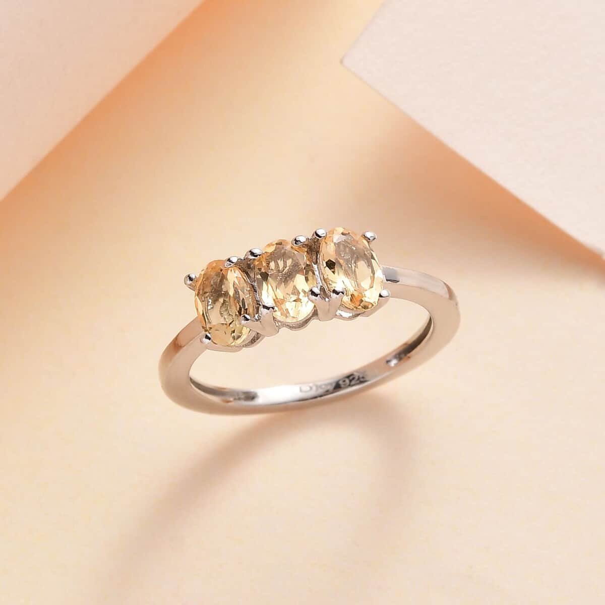 Brazilian Citrine 3 Stone Ring in Platinum Over Sterling Silver (Size 5.0) 1.25 ctw image number 1