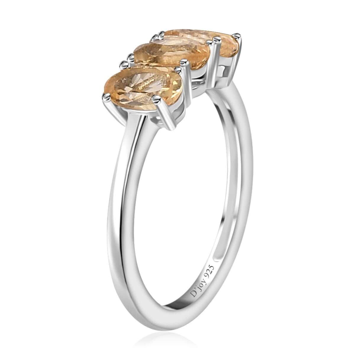 Brazilian Citrine 3 Stone Ring in Platinum Over Sterling Silver (Size 5.0) 1.25 ctw image number 3