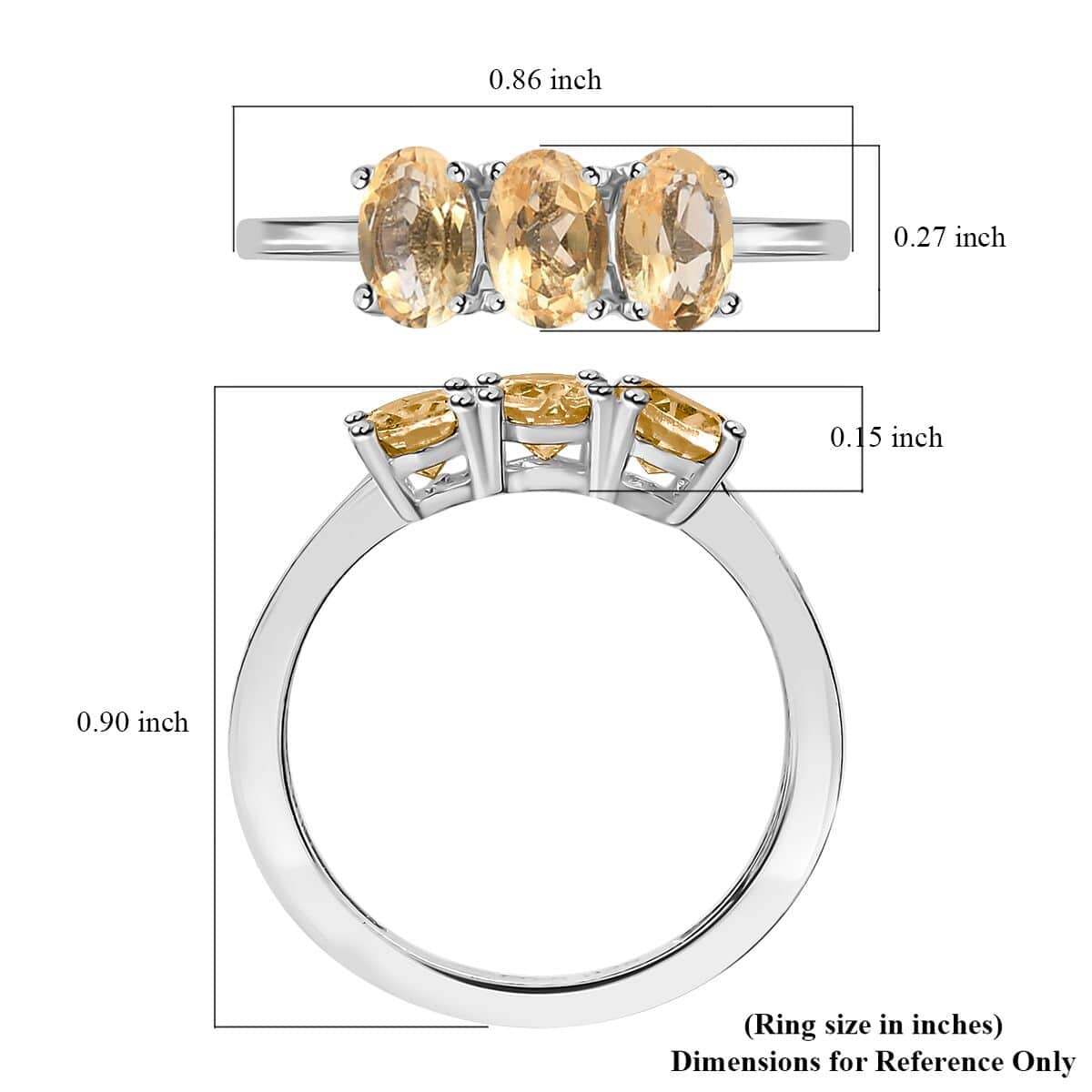 Brazilian Citrine 3 Stone Ring in Platinum Over Sterling Silver (Size 5.0) 1.25 ctw image number 5