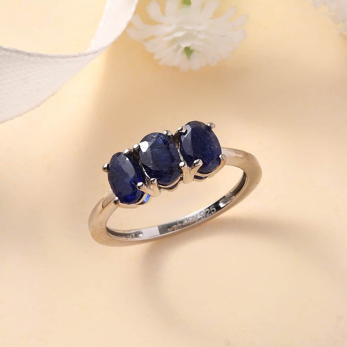 Masoala Sapphire (D) 3 Stone Ring in Platinum Over Sterling Silver (Size 5.0) 2.10 ctw image number 1