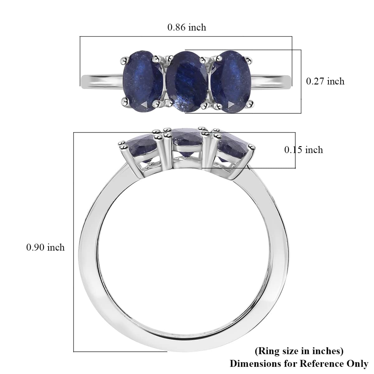 Masoala Sapphire (D) 3 Stone Ring in Platinum Over Sterling Silver (Size 5.0) 2.10 ctw image number 5