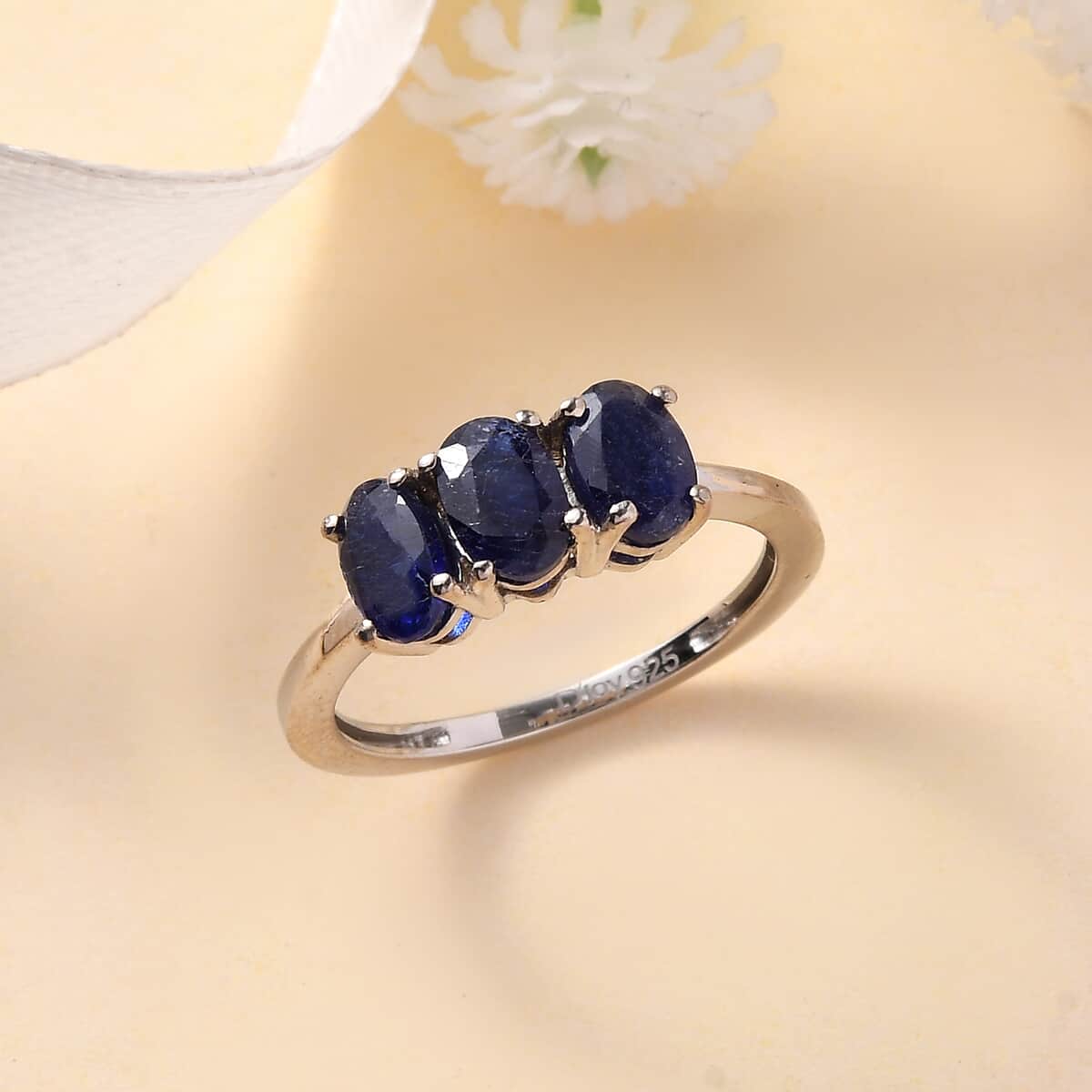 Masoala Sapphire (D) 3 Stone Ring in Platinum Over Sterling Silver (Size 6.0) 2.10 ctw image number 1
