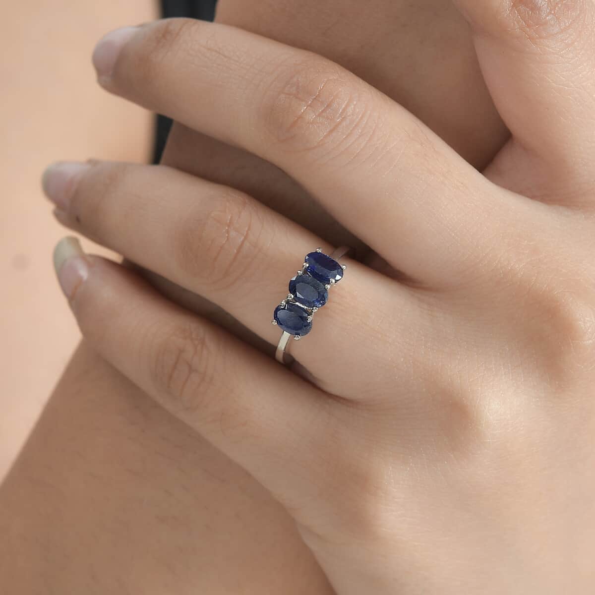 Masoala Sapphire (D) 3 Stone Ring in Platinum Over Sterling Silver (Size 6.0) 2.10 ctw image number 2