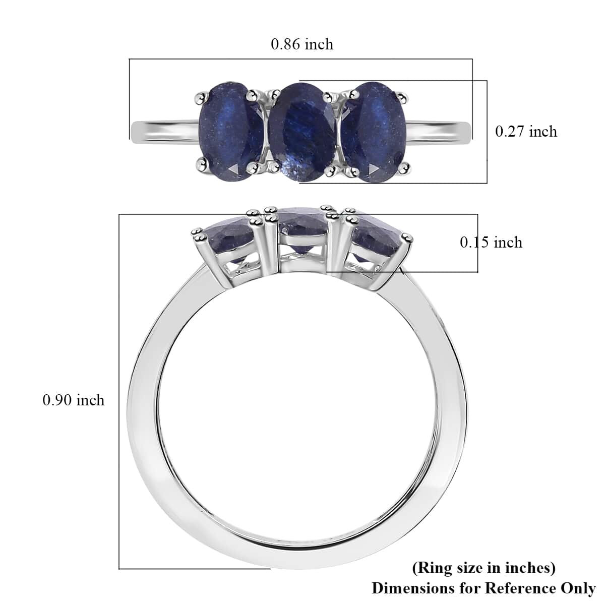 Masoala Sapphire (D) 3 Stone Ring in Platinum Over Sterling Silver (Size 8.0) 2.10 ctw image number 5