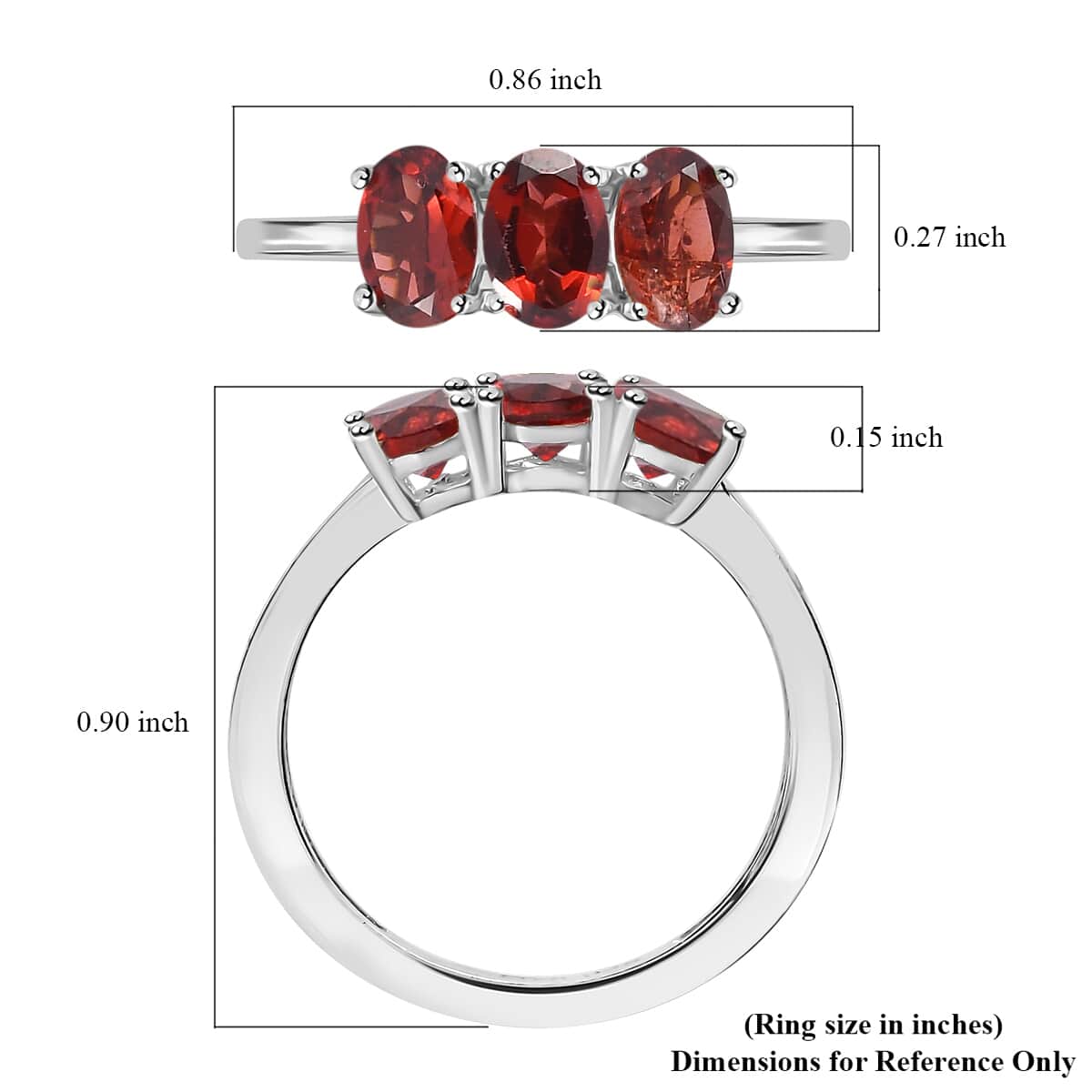 Mozambique Garnet 3 Stone Ring in Platinum Over Sterling Silver (Size 5) 1.70 ctw image number 5