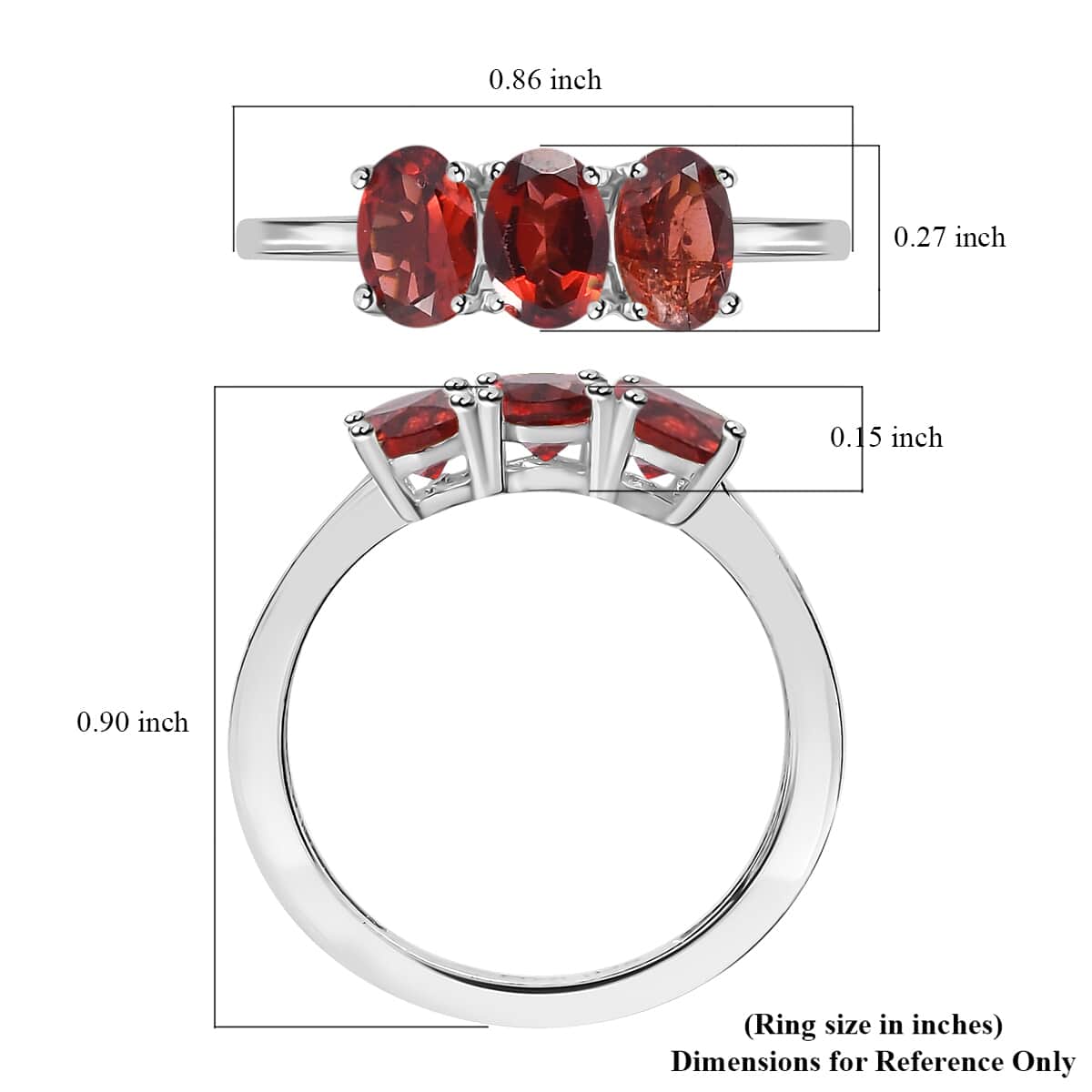 Mozambique Garnet 3 Stone Ring in Platinum Over Sterling Silver (Size 6.0) 1.70 ctw image number 5