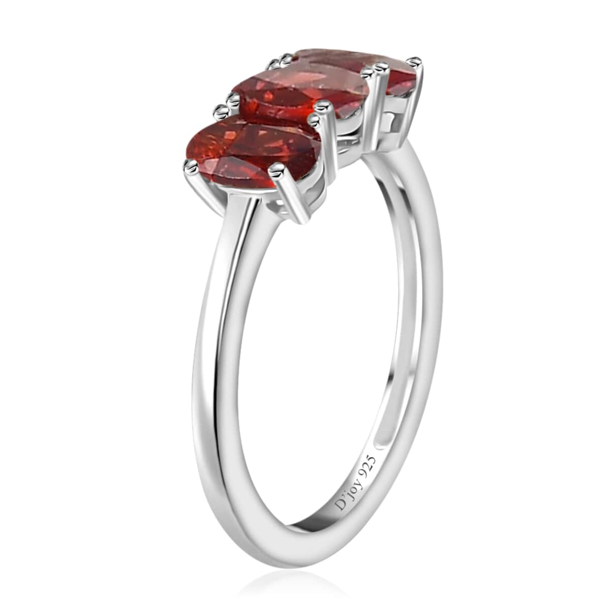 Mozambique Garnet 3 Stone Ring in Platinum Over Sterling Silver (Size 7.0) 1.70 ctw image number 3