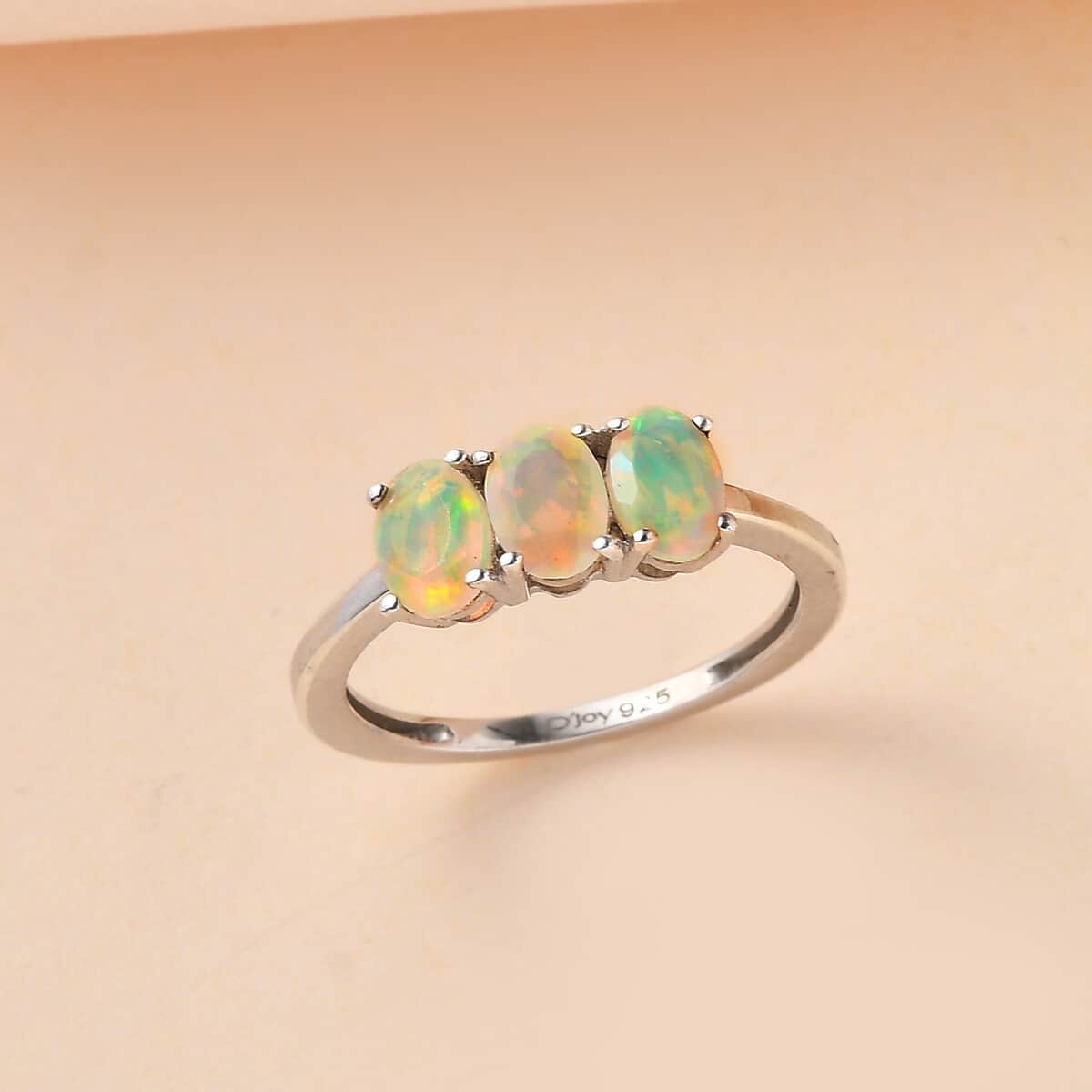 Ethiopian Welo Opal 3 Stone Ring in Platinum Over Sterling Silver (Size 5) 1.00 ctw image number 1