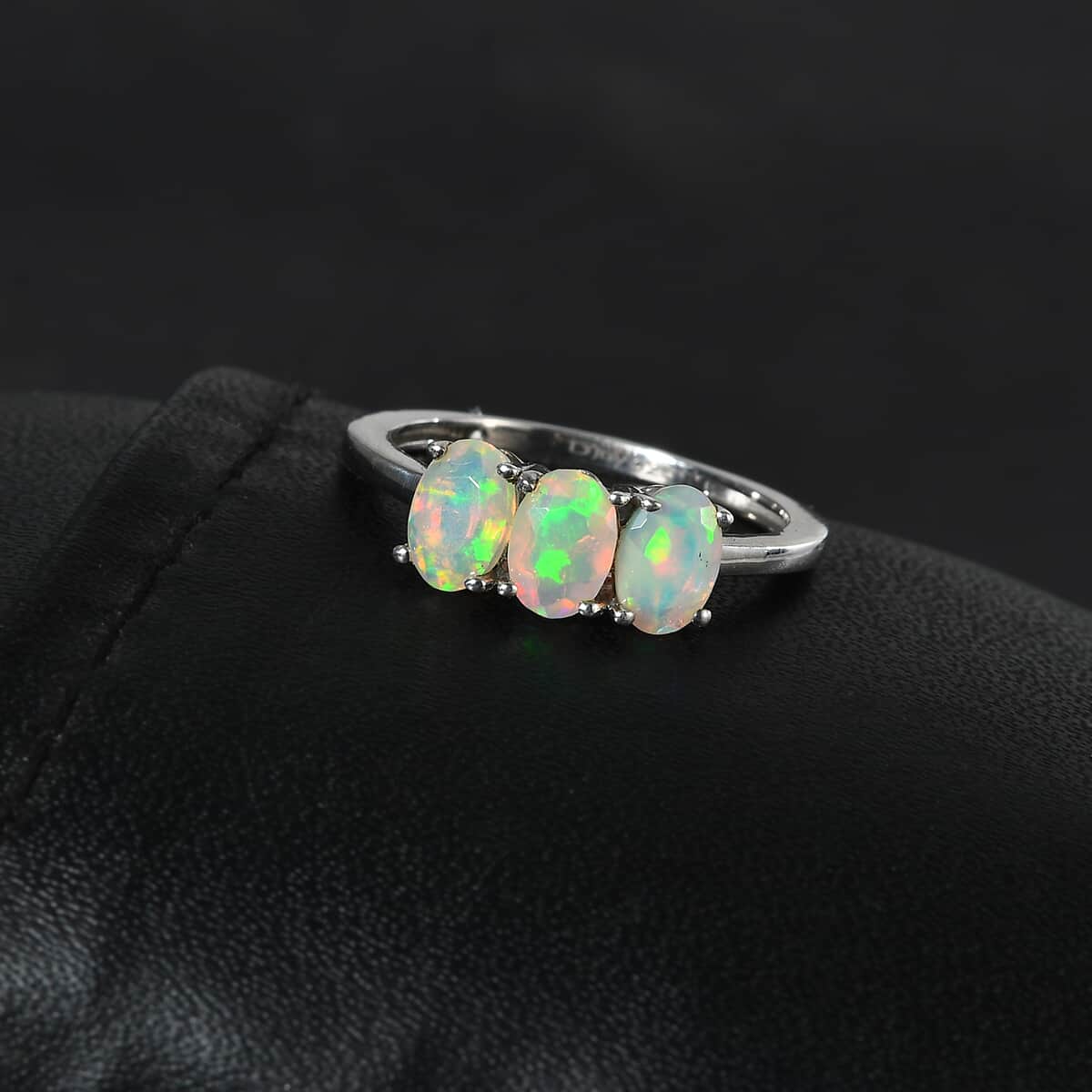 Ethiopian Welo Opal 3 Stone Ring in Platinum Over Sterling Silver (Size 5) 1.00 ctw image number 2