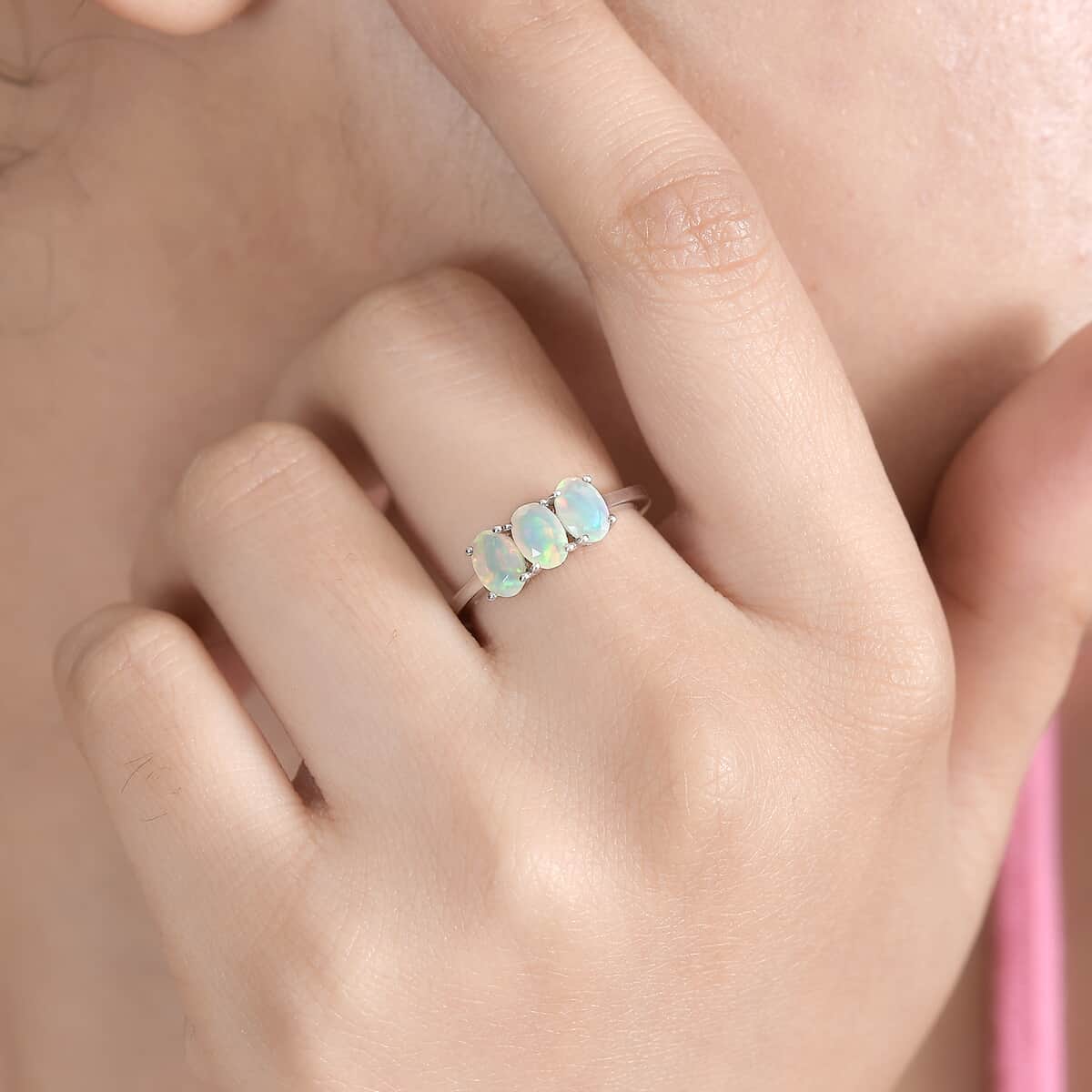 Ethiopian Welo Opal 3 Stone Ring in Platinum Over Sterling Silver (Size 5) 1.00 ctw image number 3