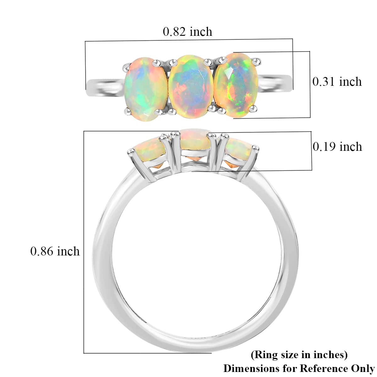 Ethiopian Welo Opal 3 Stone Ring in Platinum Over Sterling Silver (Size 5) 1.00 ctw image number 6