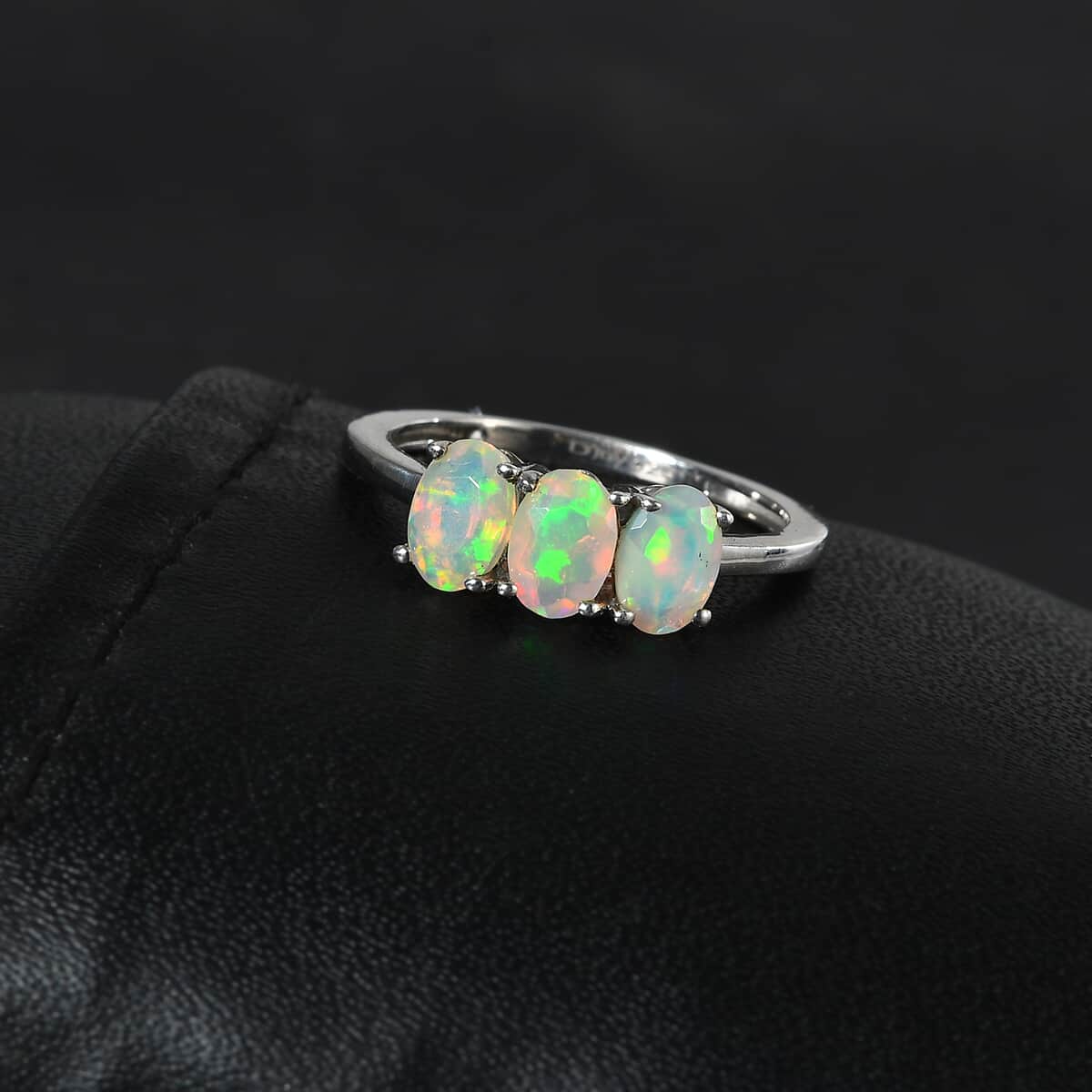 Ethiopian Welo Opal 3 Stone Ring in Platinum Over Sterling Silver (Size 6.0) 1.00 ctw image number 2