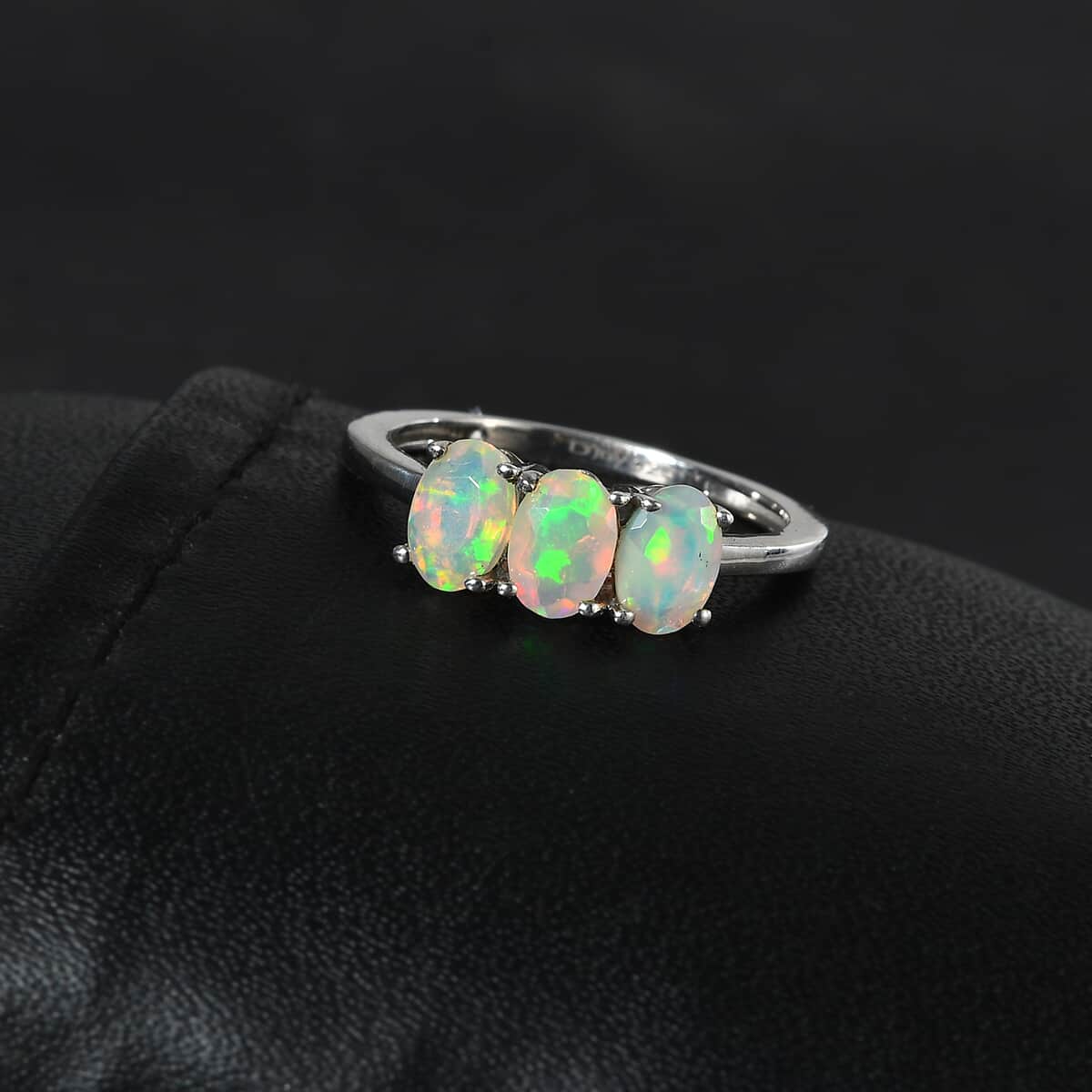 Ethiopian Welo Opal 3 Stone Ring in Platinum Over Sterling Silver (Size 8.0) 1.00 ctw image number 2