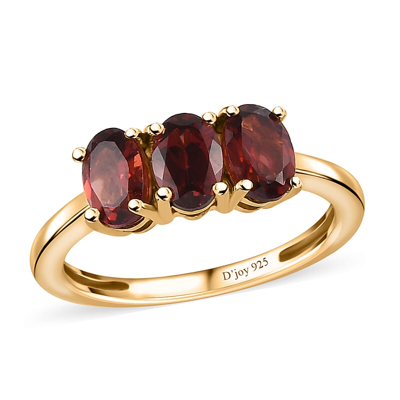 Mozambique Garnet 3 Stone Ring in Vermeil Yellow Gold Over Sterling Silver (Size 5.0) 1.70 ctw
