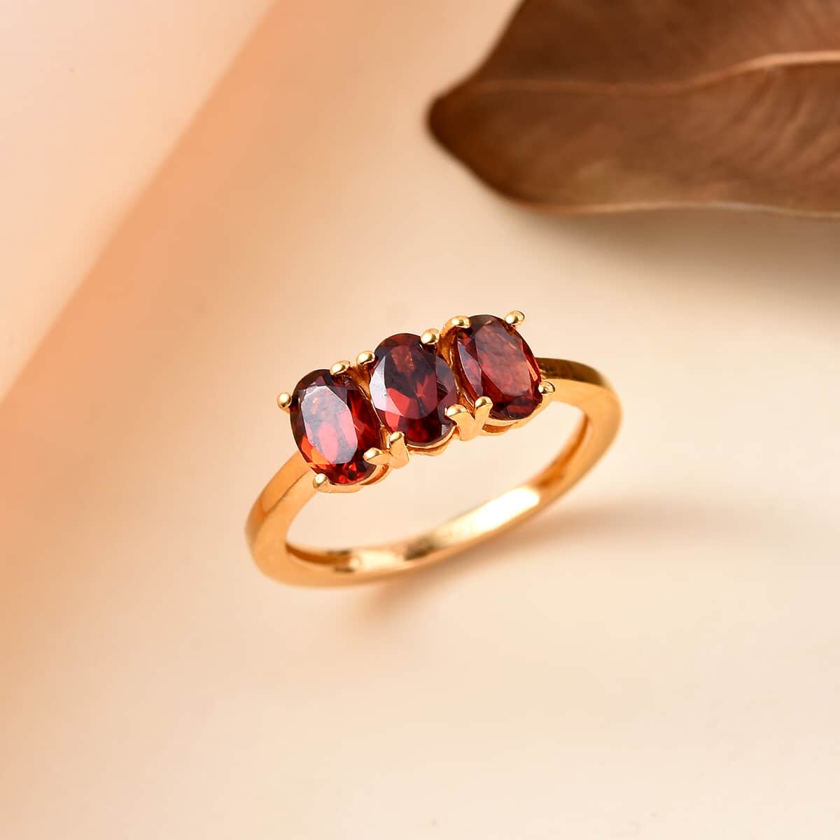 Mozambique Garnet 3 Stone Ring in Vermeil YG Over Sterling Silver (Size 5.0) 1.70 ctw image number 1