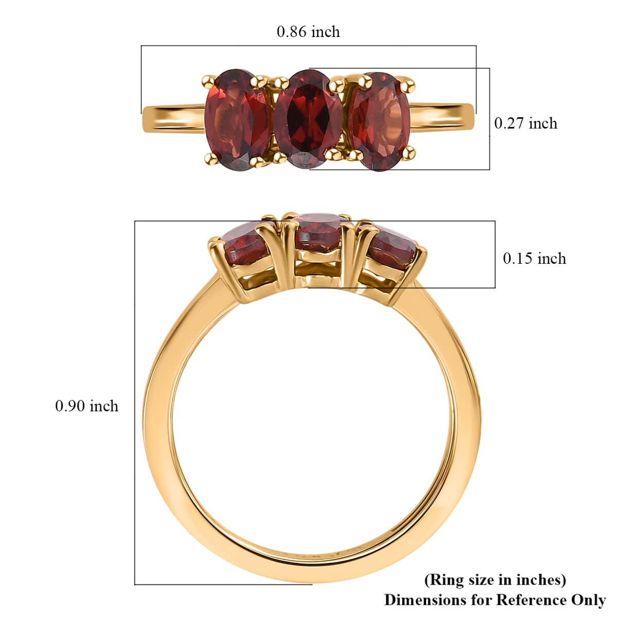 Mozambique Garnet 3 Stone Ring in Vermeil YG Over Sterling Silver (Size 5.0) 1.70 ctw image number 5